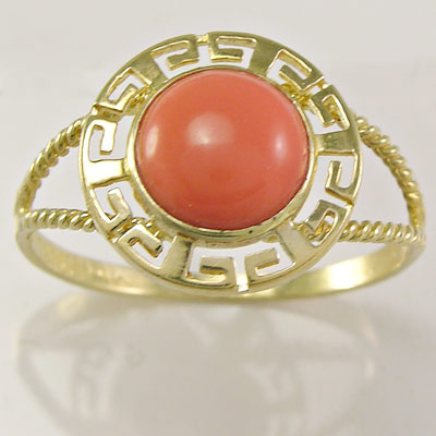 14k Gold Greek Coral Ring