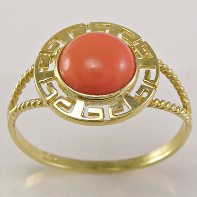 14k Gold Greek Coral Ring
