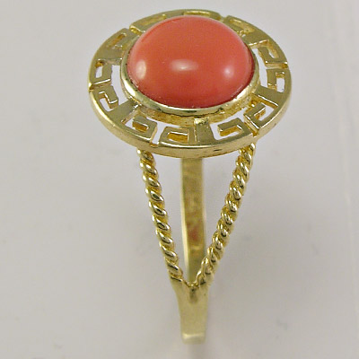 14k Gold Greek Coral Ring