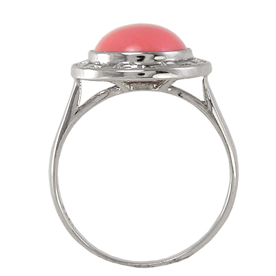 14k White Gold Greek Key Coral Ring