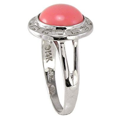 14k White Gold Greek Key Coral Ring