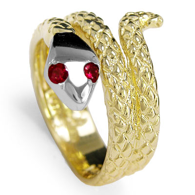 14k Two-Tone Twisted Serpent Ruby Ring