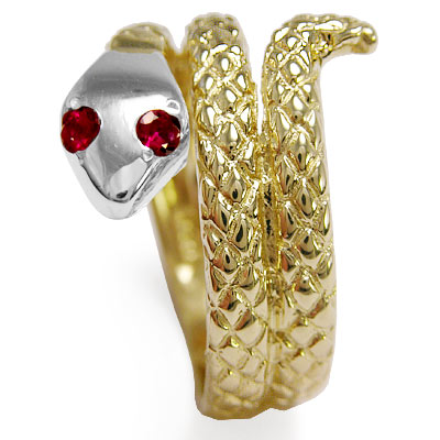 14k Two-Tone Twisted Serpent Ruby Ring