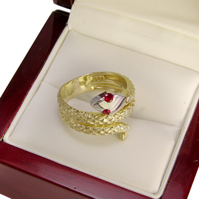 14k Two-Tone Twisted Serpent Ruby Ring