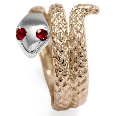 14k Two-Tone Twisted Serpent Ruby Men's Ring