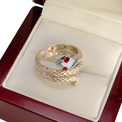 14k Two-Tone Twisted Serpent Ruby Men's Ring