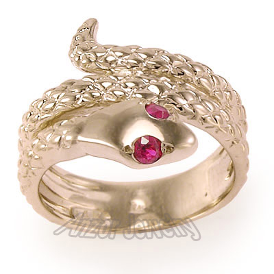 Snake Serpent Ruby Ring 14k Men's Ring