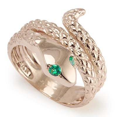 14k Rose Gold Serpent snake Emerald Ring