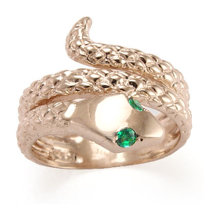14k Rose Gold Serpent snake Emerald Ring
