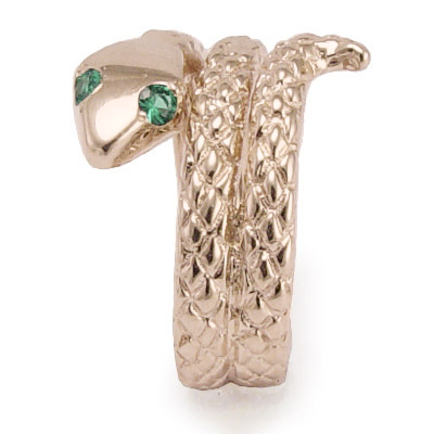 14k Rose Gold Serpent snake Emerald Ring