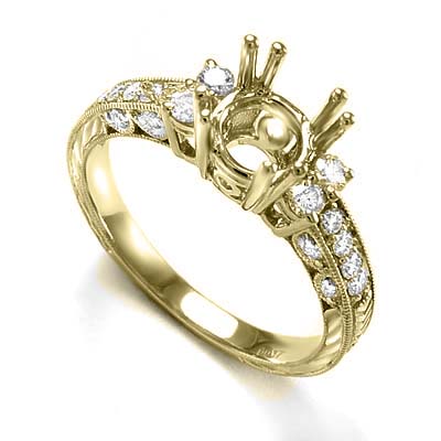14k Gold Diamond Semi Mount Engagement Ring