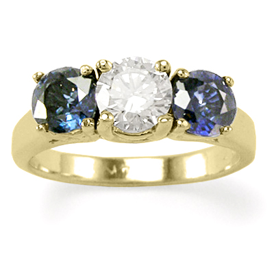Sapphire and Diamond Three Stone Ring 14k Gold