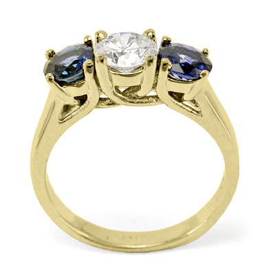 Sapphire and Diamond Three Stone Ring 14k Gold