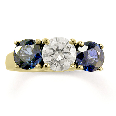 Sapphire and Diamond Three Stone Ring 14k Gold