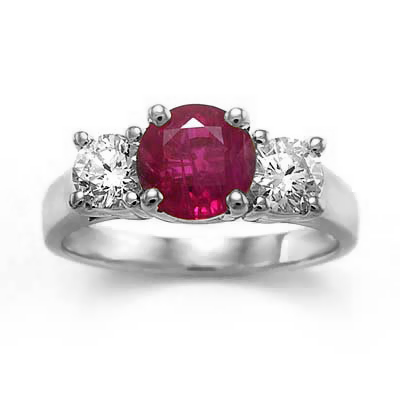 Platinum Genuine Ruby and Diamond Ring