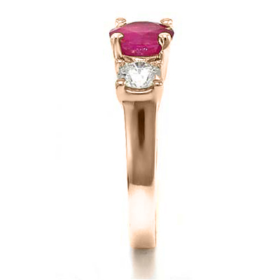 14k Rose Gold Ruby Diamond three stone Ring