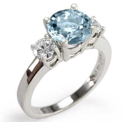 Aquamarine and Diamond Engagement Ring 18k Gold