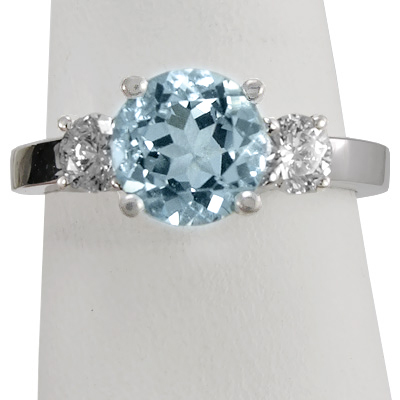 Aquamarine and Diamond Engagement Ring 18k Gold