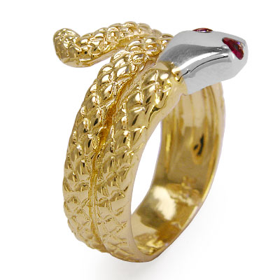 18k Two-Tone Twisted Serpent Ruby Ring