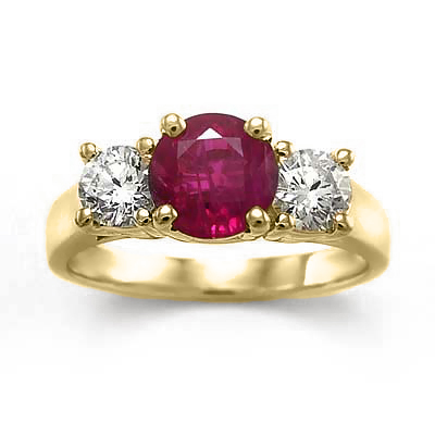 14k Yellow Gold Ruby Diamond Ring