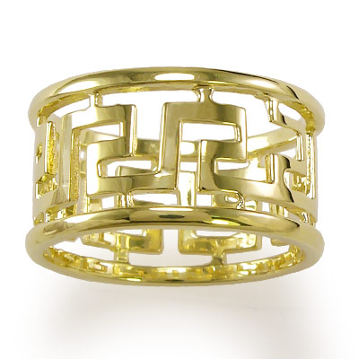 Men's 14k Solid Yellow Gold Greek Key Ring 7 to 14