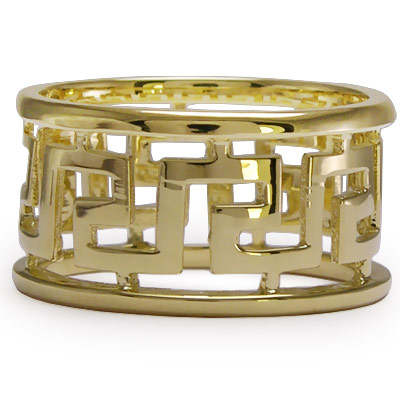 Men's 14k Solid Yellow Gold Greek Key Ring 7 to 14