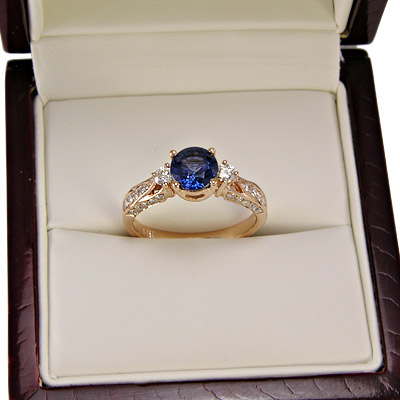 14k Rose Gold Ceylon Sapphire Diamond Ring