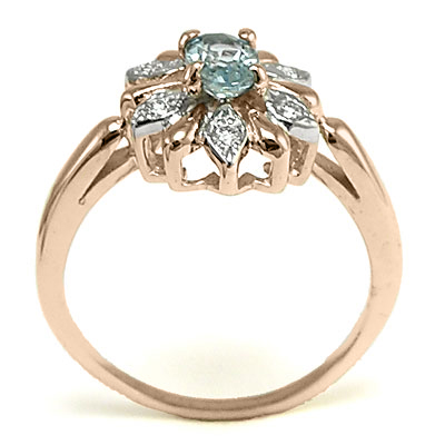 Russian Style Diamond Aquamarine Ring 14K  G / VS1