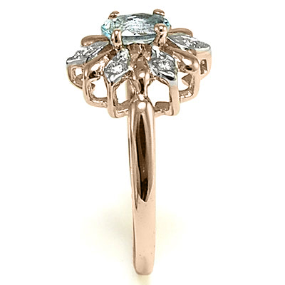 Russian Style Diamond Aquamarine Ring 14K  G / VS1