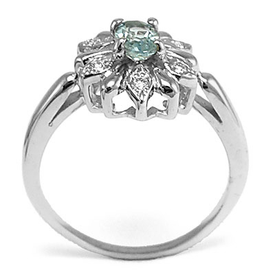 14k White Gold Genuine Diamond Aquamarine Ring