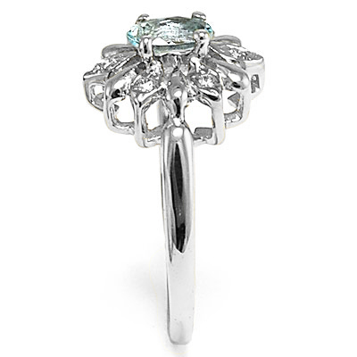 14k White Gold Genuine Diamond Aquamarine Ring