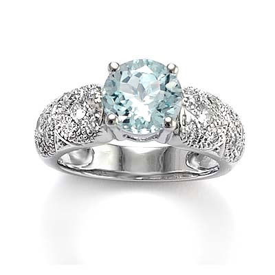 14k Gold Aquamarine Diamond Ring