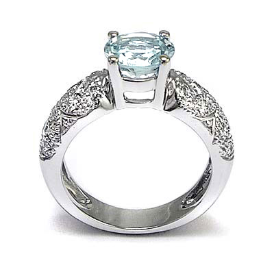 14k Gold Aquamarine Diamond Ring