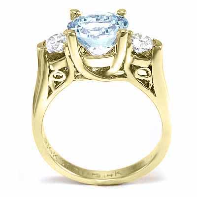 14k Gold Aquamarine and Diamond Ring