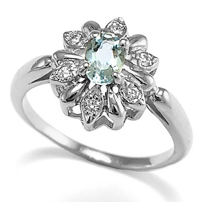 Diamond and Aquamarine 14k Gold Russian style