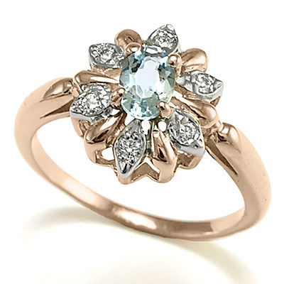 Diamond and Aquamarine 14k Gold Russian style