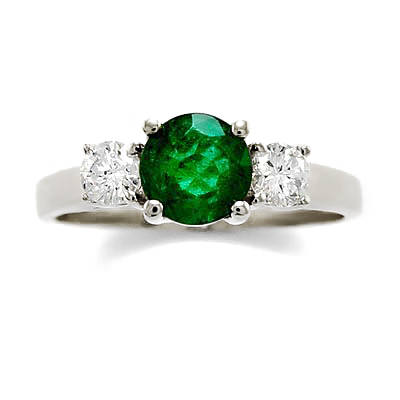 18k Gold Emerald Diamond Three Stone Ring