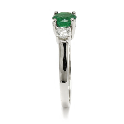 18k Gold Emerald Diamond Three Stone Ring