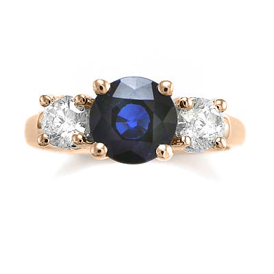 Ceylon Sapphire Diamond Three Stone Ring 14k Gold