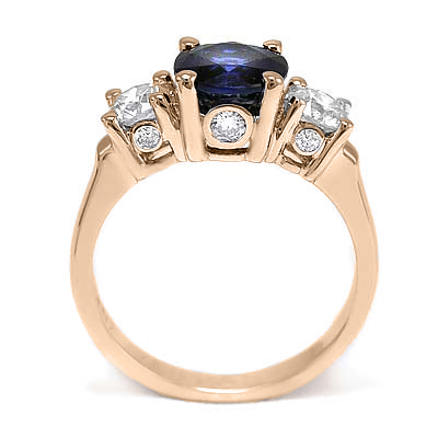 Ceylon Sapphire Diamond Three Stone Ring 14k Gold