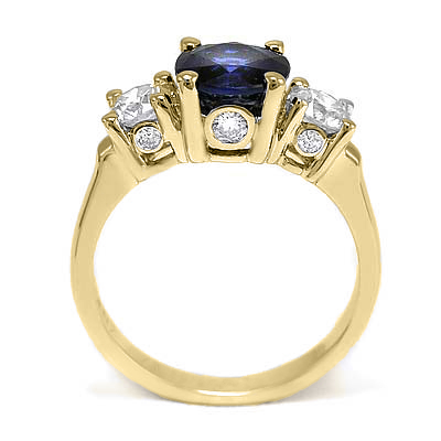 Ceylon Sapphire Diamond Three Stone Ring 14k Gold