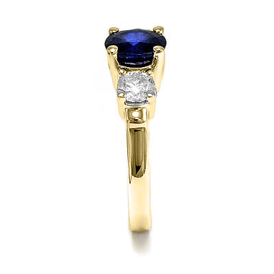 Ceylon Sapphire Diamond Three Stone Ring 14k Gold