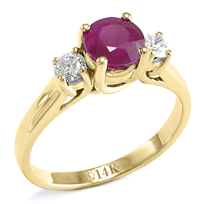 14k Gold Ruby Diamond Three Stone ring