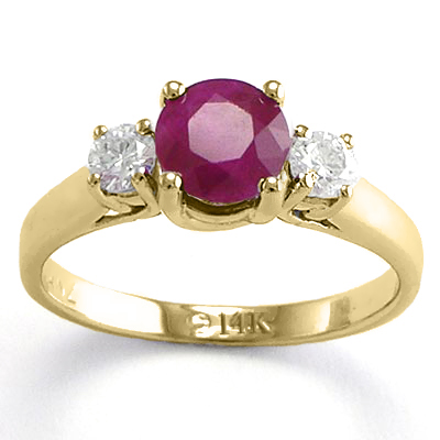 14k Gold Ruby Diamond Three Stone ring