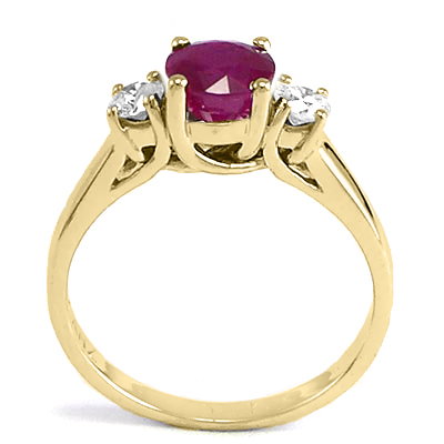 14k Gold Ruby Diamond Three Stone ring