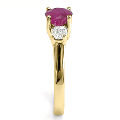 14k Gold Ruby Diamond Three Stone ring