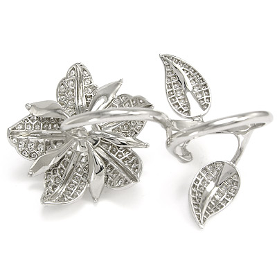18k White Gold Anniversary Flower Pearl Ring