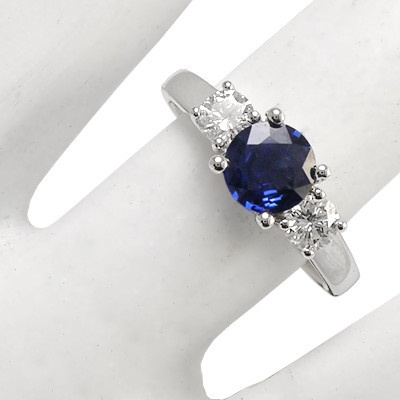 Sapphire and Diamond Three Stone ring in Platinum