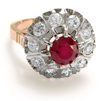 Ruby and white sapphire Russian Style ring 585