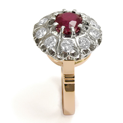 Ruby and white sapphire Russian Style ring 585